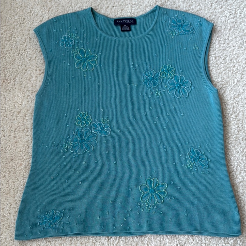 Y2K beaded embellished silk tank Ann Taylor blue label